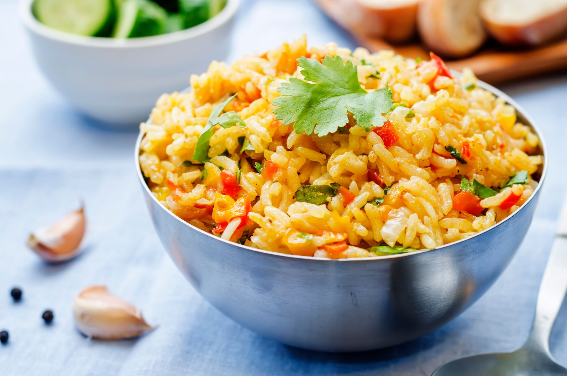 saffron rice with vegetables and cilantro