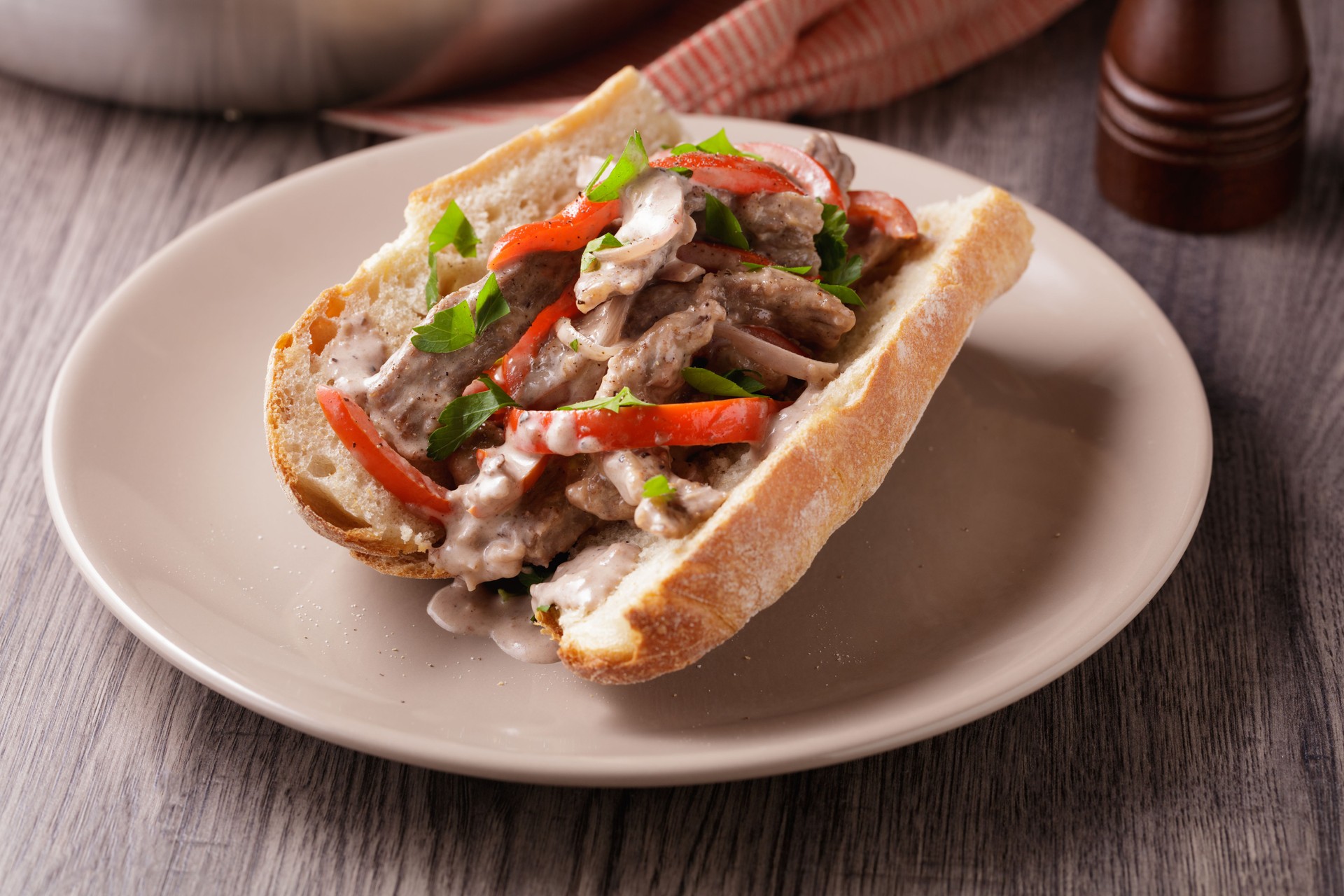 beef steak pepper baguette sandwich